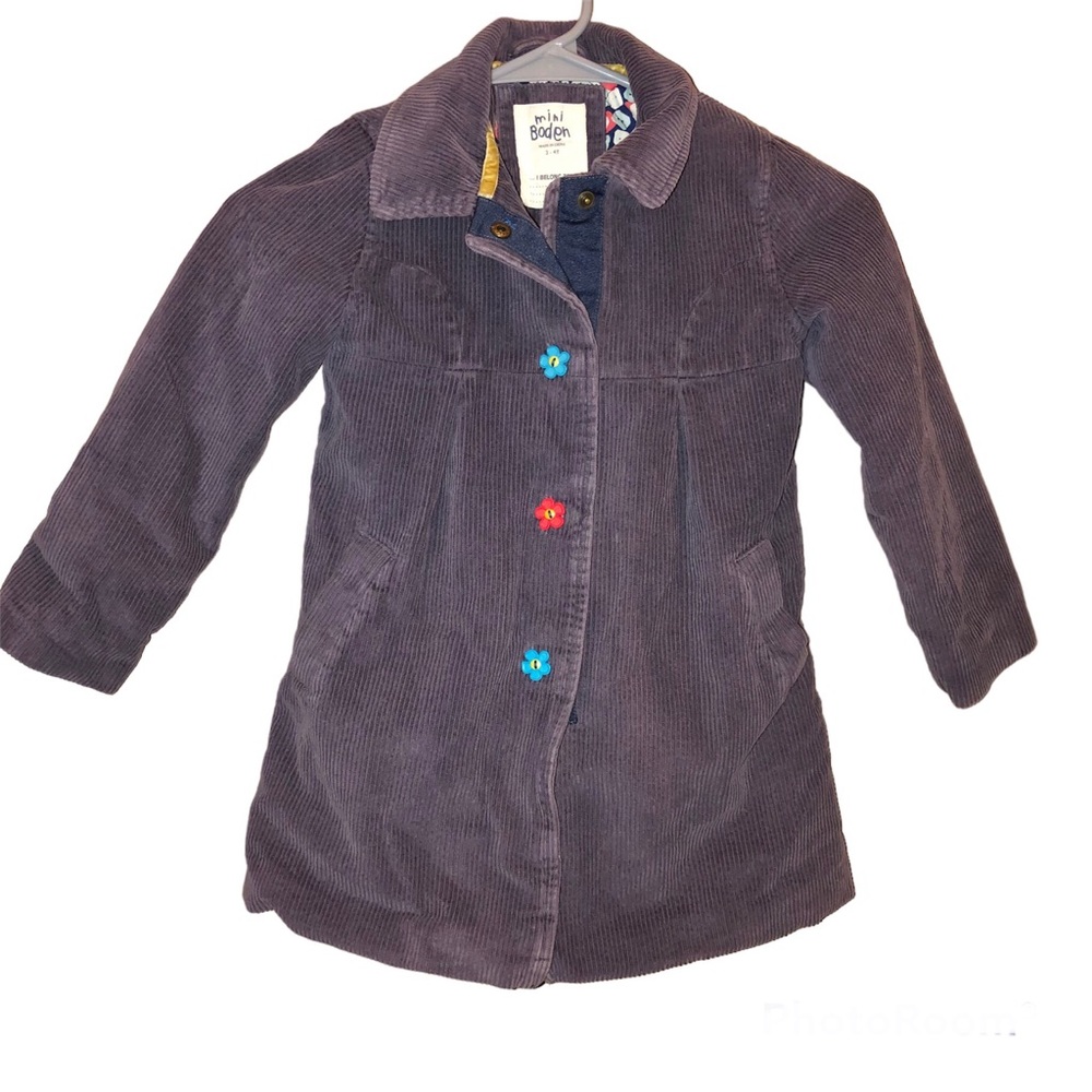 Mini Boden Corduroy Flower Button Jacket Purple 3-4Y